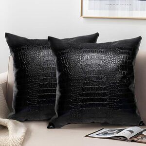 Black Crocodile Skin Faux Leather Cushion Cover 24" square - Insert Included